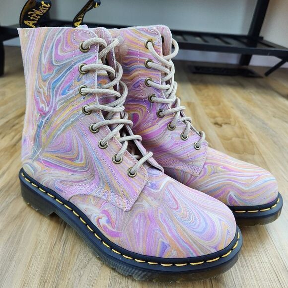 🩵NIB Dr. Martens Pink & Orange Pascal Marbled Suede Boots Size 8 - Picture 3 of 15